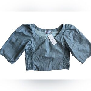 Elegant Blue Puff Sleeve Crop Top